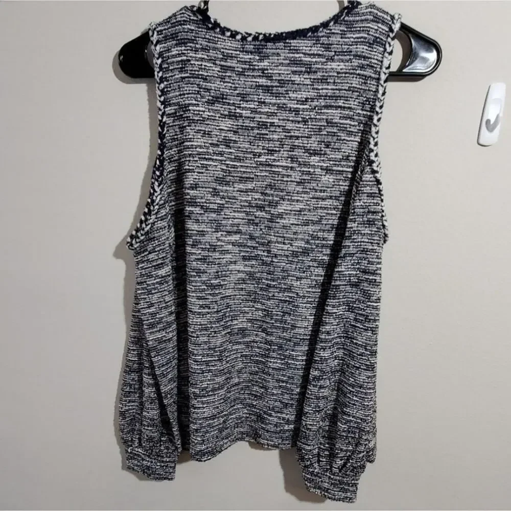 Loft blue and white bookcase bolce cold shoulder‎ sweater size medium